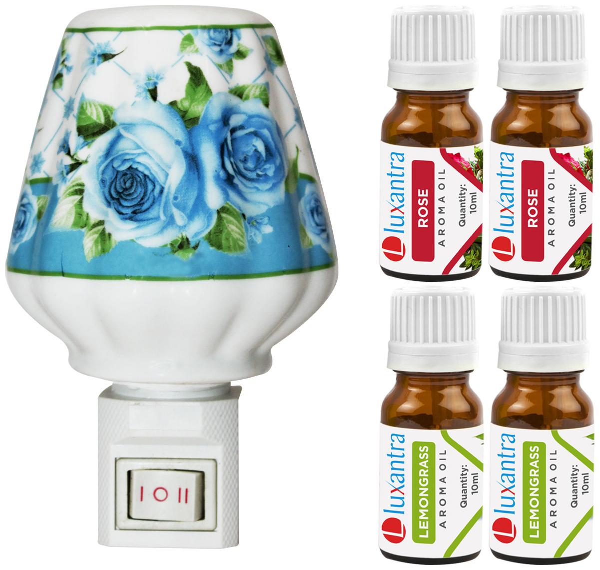 

Luxantra Ceramic Electric Aroma Diffuser Night Lamp Light with 2 Rose 2 Lemongrass Aroma Oil 10ml Each for Home office Hotel Spa