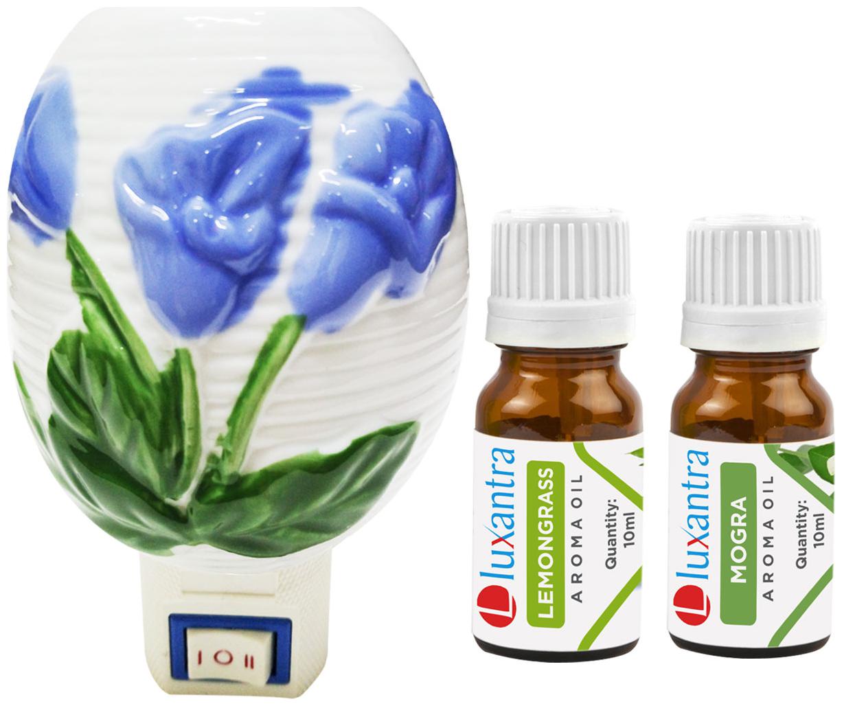 

Luxantra Ceramic Electric Aroma Diffuser Night Lamp Light with Lemongrass Mogra Aroma Oil 10ml Each for home office hotel Spa