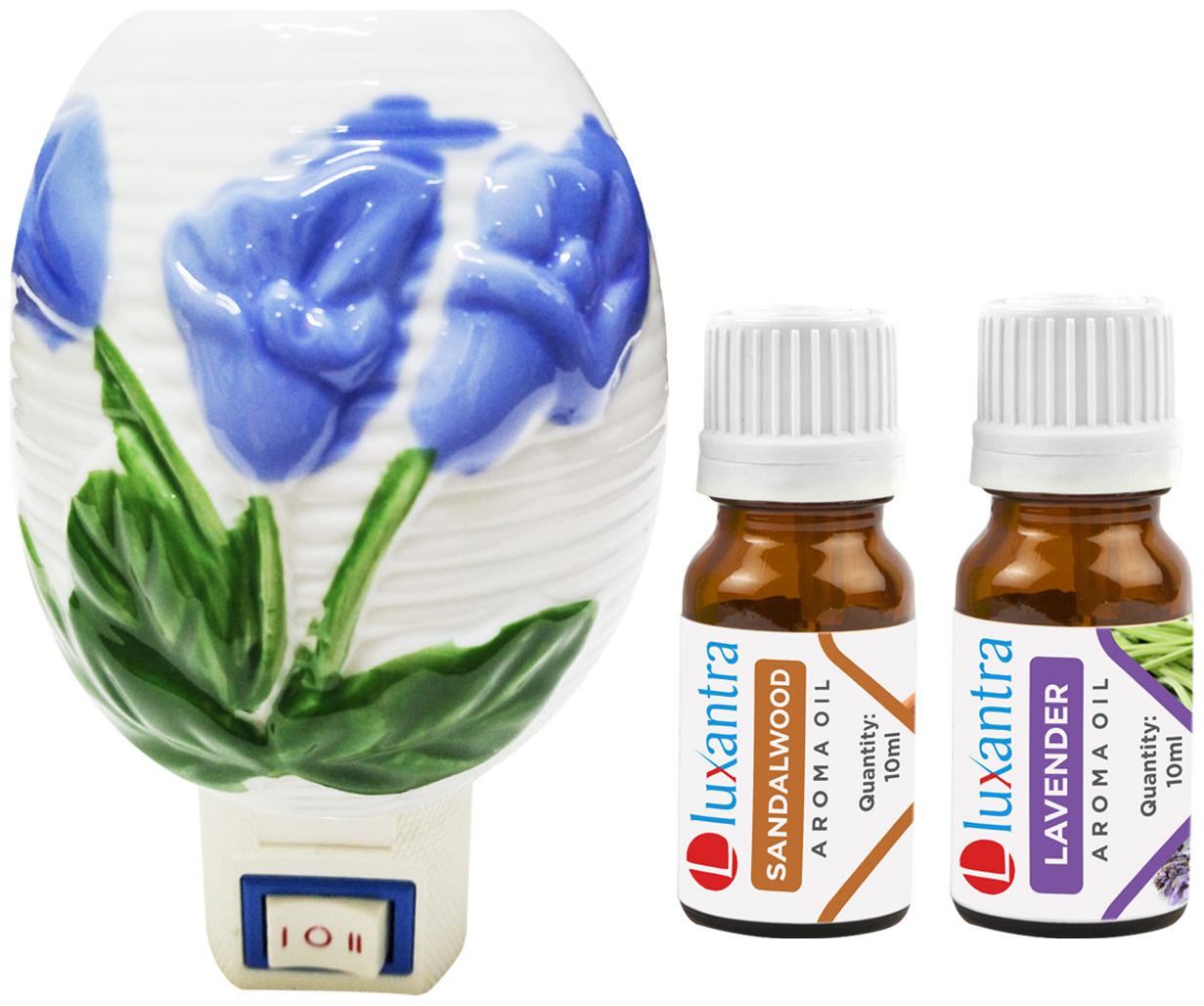 

Luxantra Ceramic Electric Aroma Diffuser Night Lamp Light with Sandalwood Lavender Aroma Oil 10ml Each for home office hotel Spa