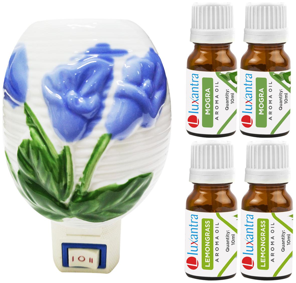 

Luxantra Ceramic Electric Aroma Diffuser Night Lamp Light with 2 Mogra 2 Lemongrass Aroma Oil 10ml Each for home office hotel Spa