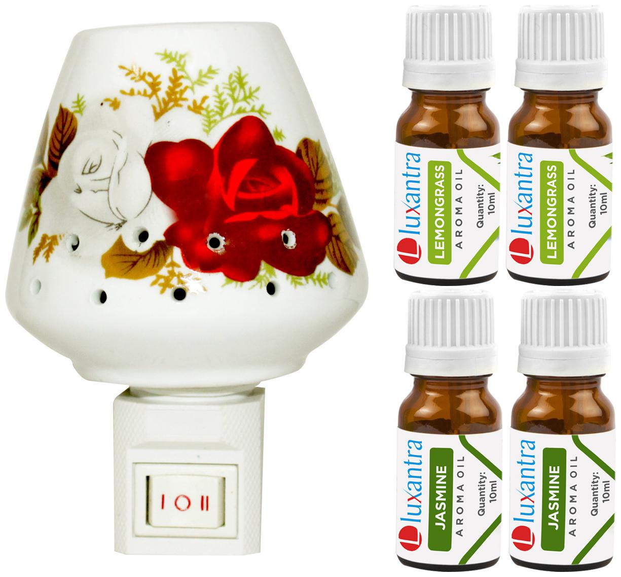 

Luxantra Ceramic Electric Aroma Diffuser Night Lamp Light with 2 Lemongrass 2 Jasmine Aroma Oil 10ml Each for Home office Hotel Spa