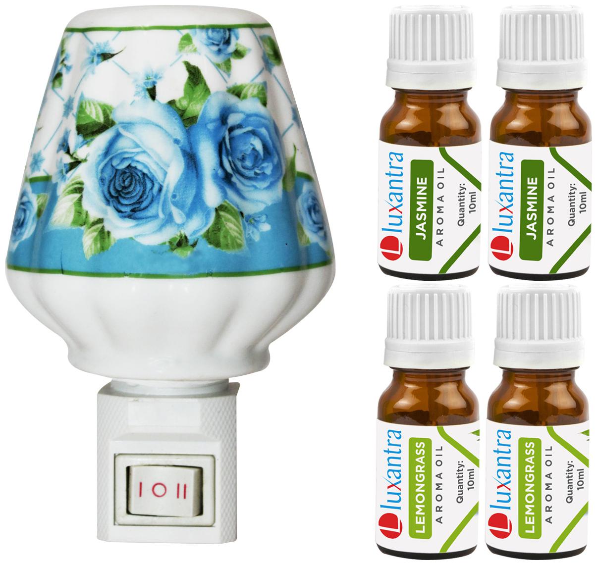 

Luxantra Ceramic Electric Aroma Diffuser Night Lamp Light with 2 Jasmine 2 Lemongrass Aroma Oil 10ml Each for Home office Hotel Spa