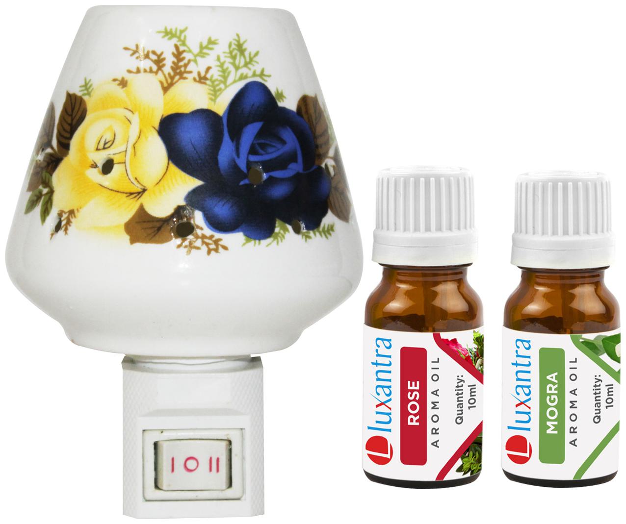 

Luxantra Ceramic Electric Aroma Diffuser Night Lamp Light with Rose Mogra Aroma Oil 10ml Each for Home office Hotel Spa
