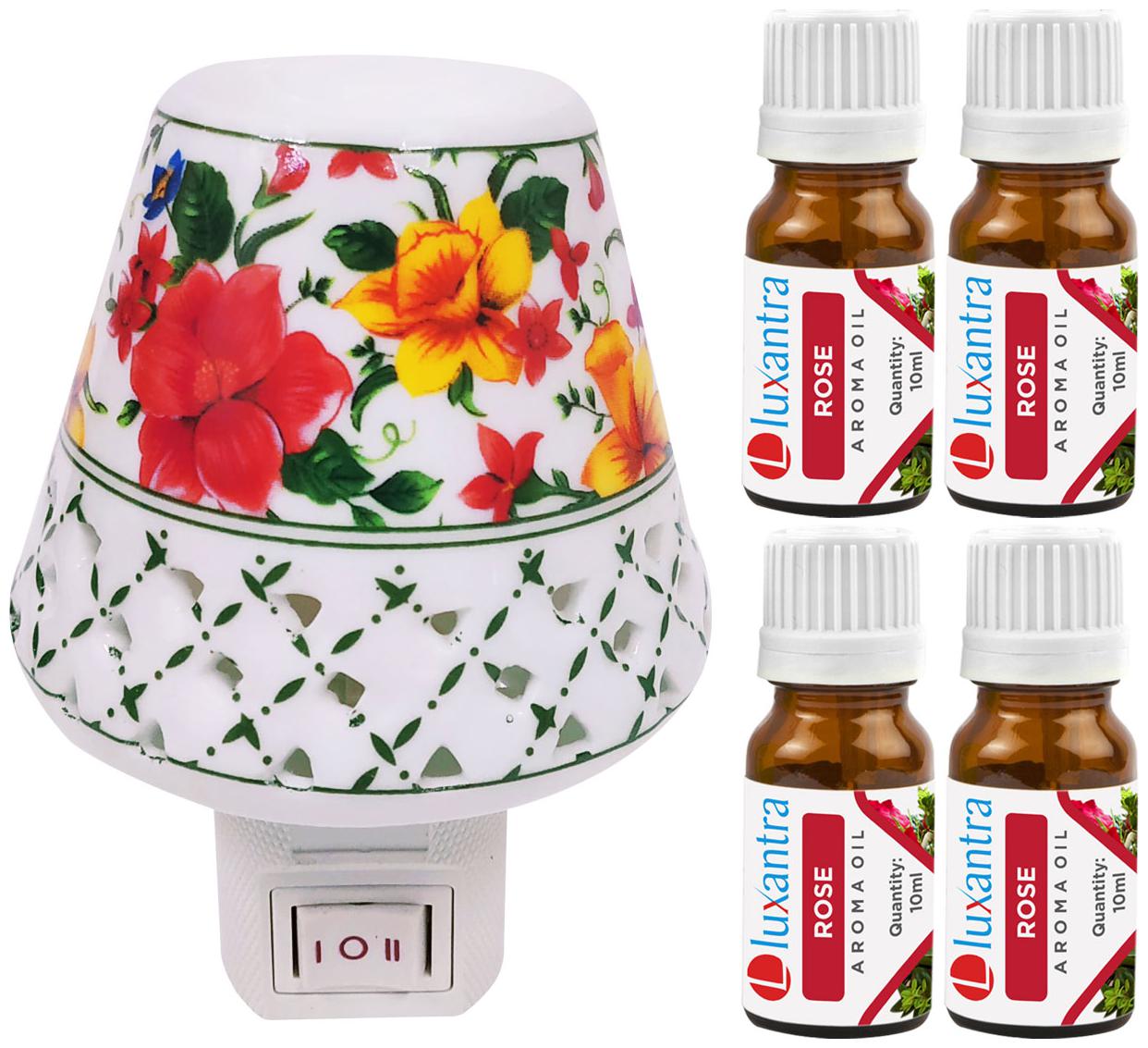 

Luxantra Ceramic Electric Aroma Diffuser Night Lamp Light with 4 Rose Aroma Oil 10ml Each for home office hotel Spa