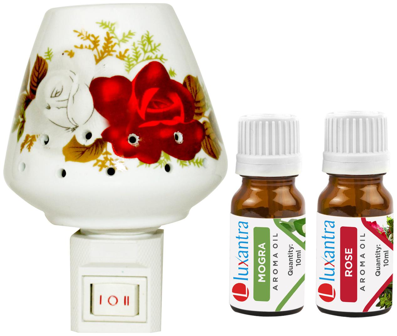 

Luxantra Ceramic Electric Aroma Diffuser Night Lamp Light with Mogra Rose Aroma Oil 10ml Each for Home office Hotel Spa