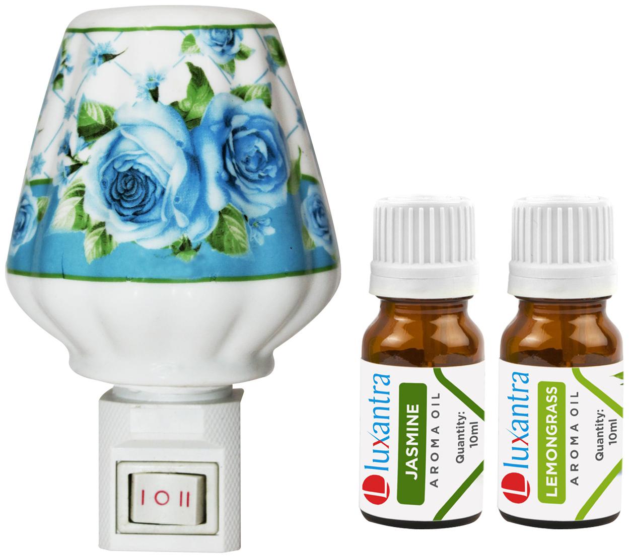 

Luxantra Ceramic Electric Aroma Diffuser Night Lamp Light with Jasmine Lemongrass Aroma Oil 10ml Each for Home office Hotel Spa