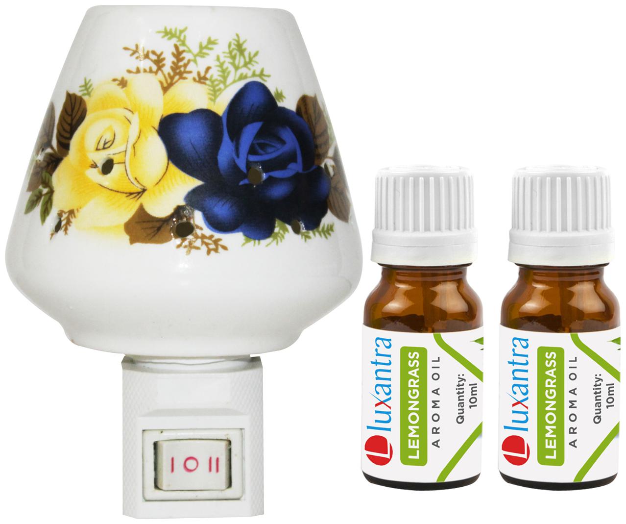 

Luxantra Ceramic Electric Aroma Diffuser Night Lamp Light with 2 Lemongrass Aroma Oil 10ml Each for Home office Hotel Spa