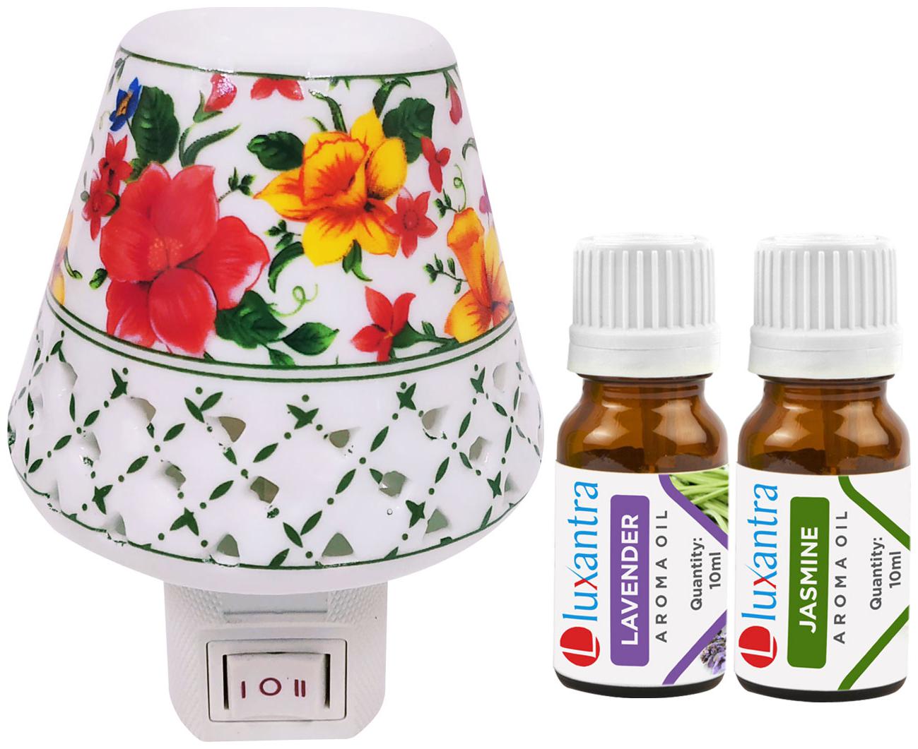 

Luxantra Ceramic Electric Aroma Diffuser Night Lamp Light with Lavender Jasmine Aroma Oil 10ml Each for home office hotel Spa
