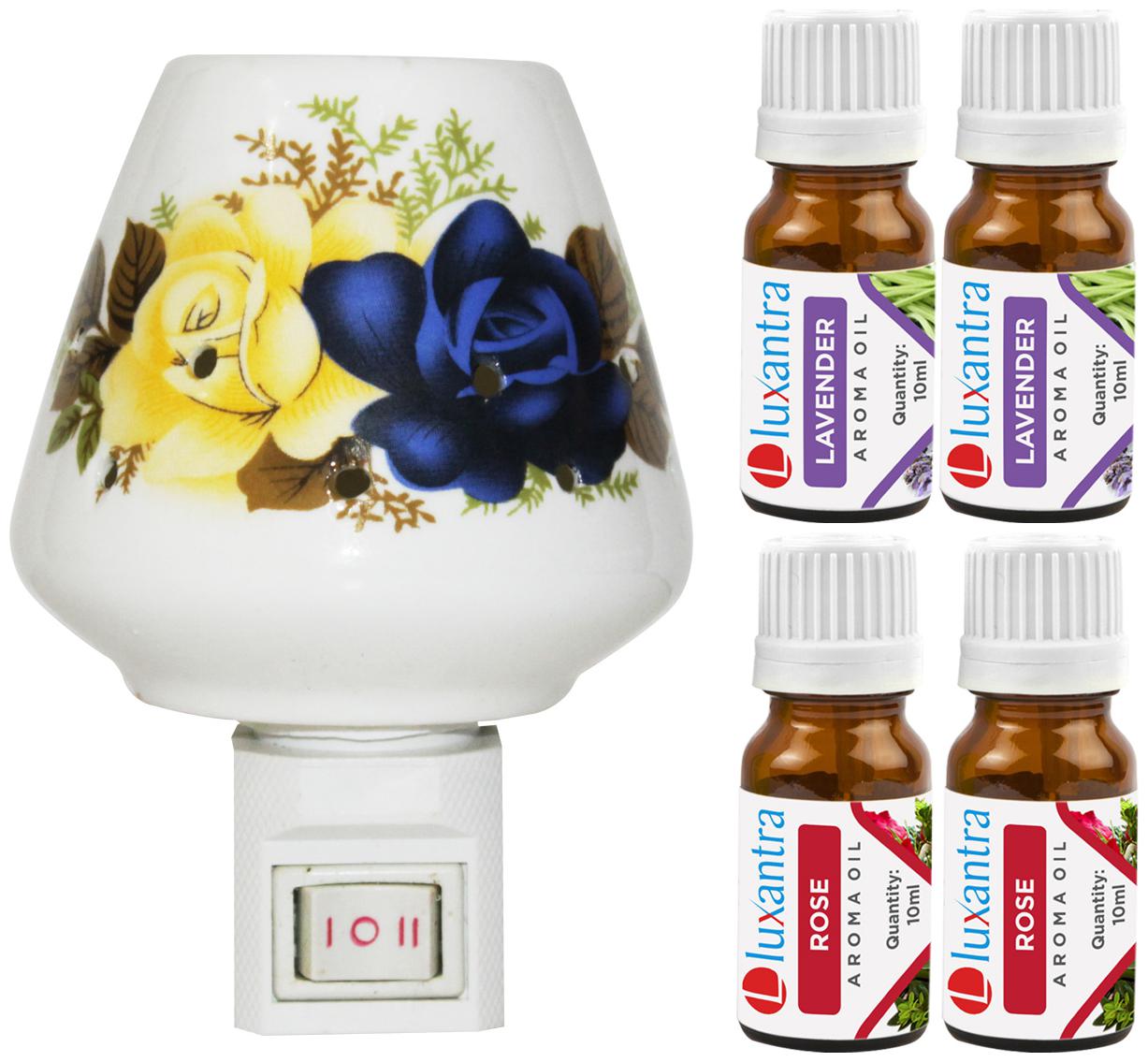 

Luxantra Ceramic Electric Aroma Diffuser Night Lamp Light with 2 Rose 2 Lavender Aroma Oil 10ml Each for Home office Hotel Spa