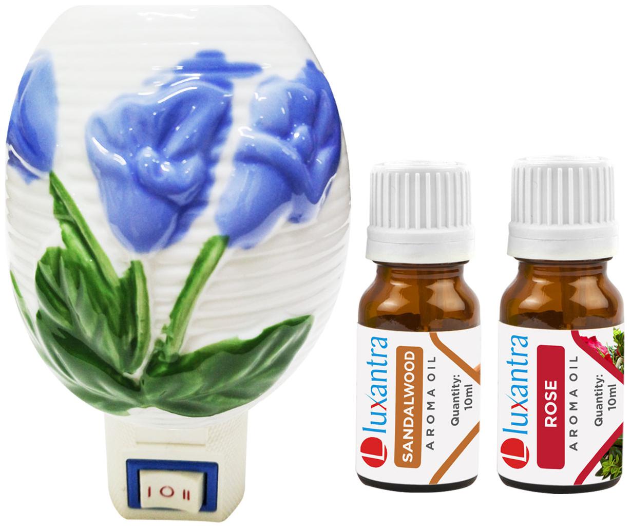 

Luxantra Ceramic Electric Aroma Diffuser Night Lamp Light with Sandalwood Rose Aroma Oil 10ml Each for home office hotel Spa