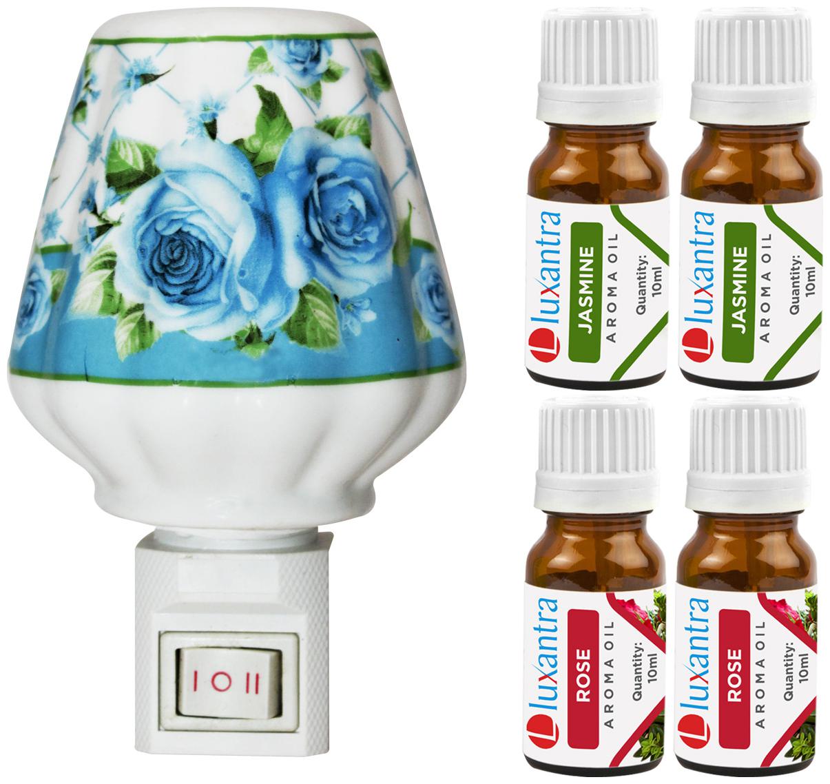 

Luxantra Ceramic Electric Aroma Diffuser Night Lamp Light with 2 Jasmine 2 Rose Aroma Oil 10ml Each for Home office Hotel Spa