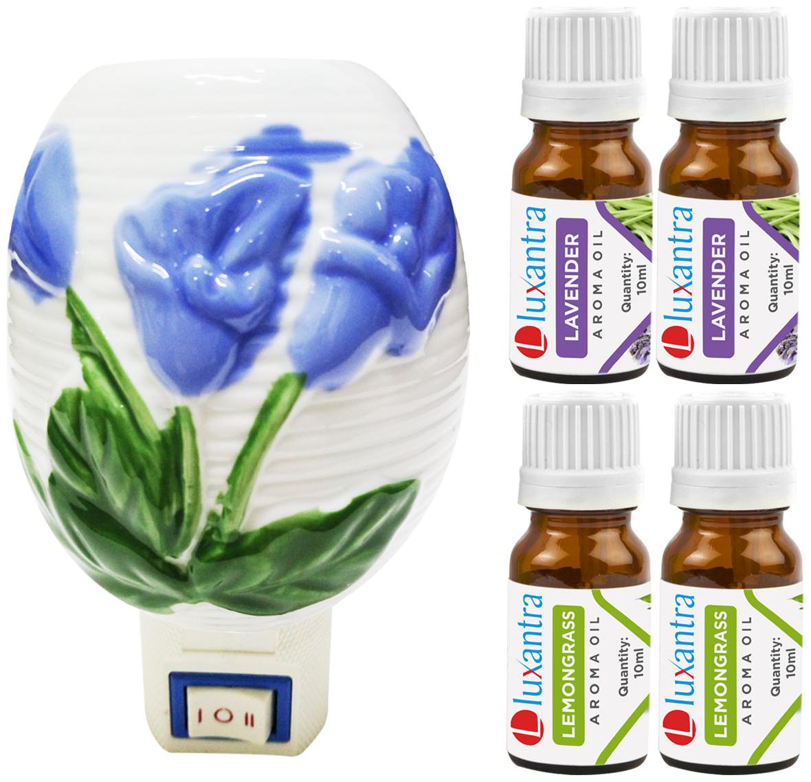 

Luxantra Ceramic Electric Aroma Diffuser Night Lamp Light with 2 Lavender 2 Lemongrass Aroma Oil 10ml Each for home office hotel Spa