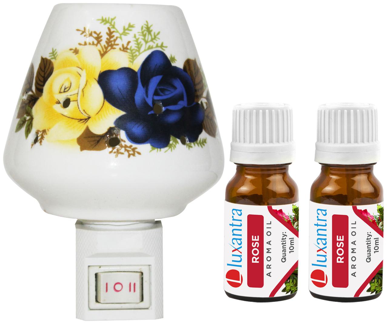 

Luxantra Ceramic Electric Aroma Diffuser Night Lamp Light with 2 Rose Aroma Oil 10ml Each for Home office Hotel Spa
