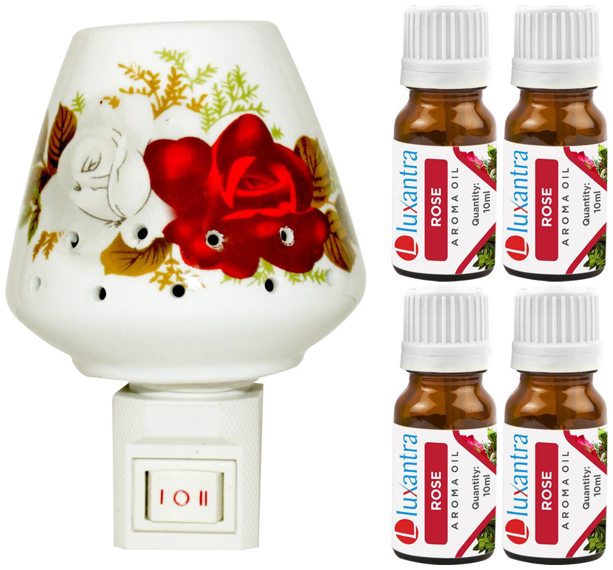 

Luxantra Ceramic Electric Aroma Diffuser Night Lamp Light with 4 Rose Aroma Oil 10ml Each for Home office Hotel Spa