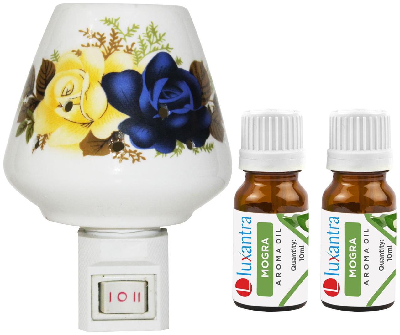 

Luxantra Ceramic Electric Aroma Diffuser Night Lamp Light with 2 Mogra Aroma Oil 10ml Each for Home office Hotel Spa