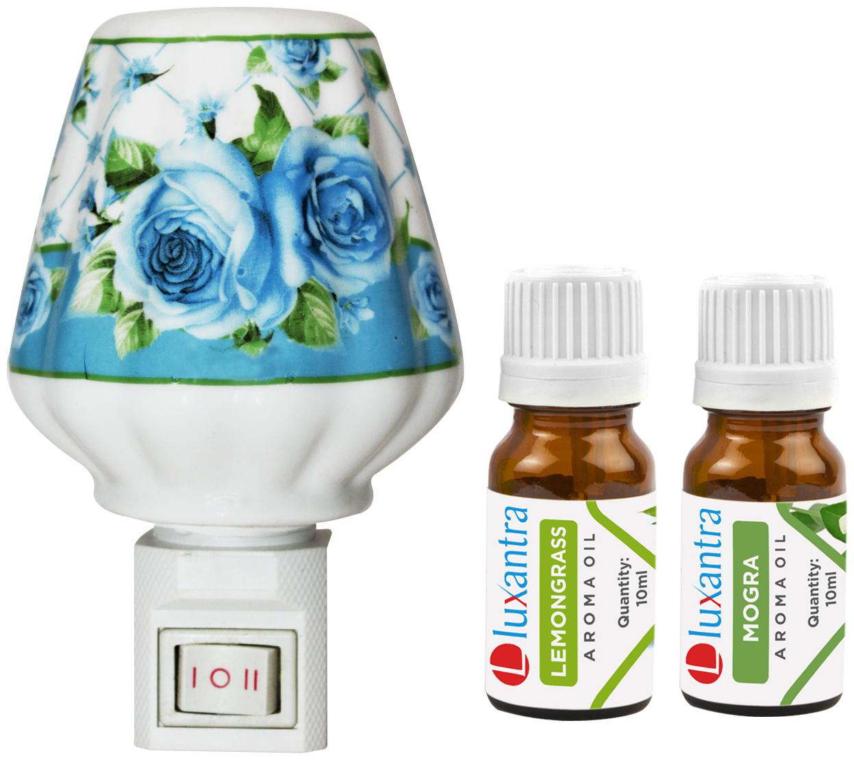 

Luxantra Ceramic Electric Aroma Diffuser Night Lamp Light with Lemongrass Mogra Aroma Oil 10ml Each for Home office Hotel Spa