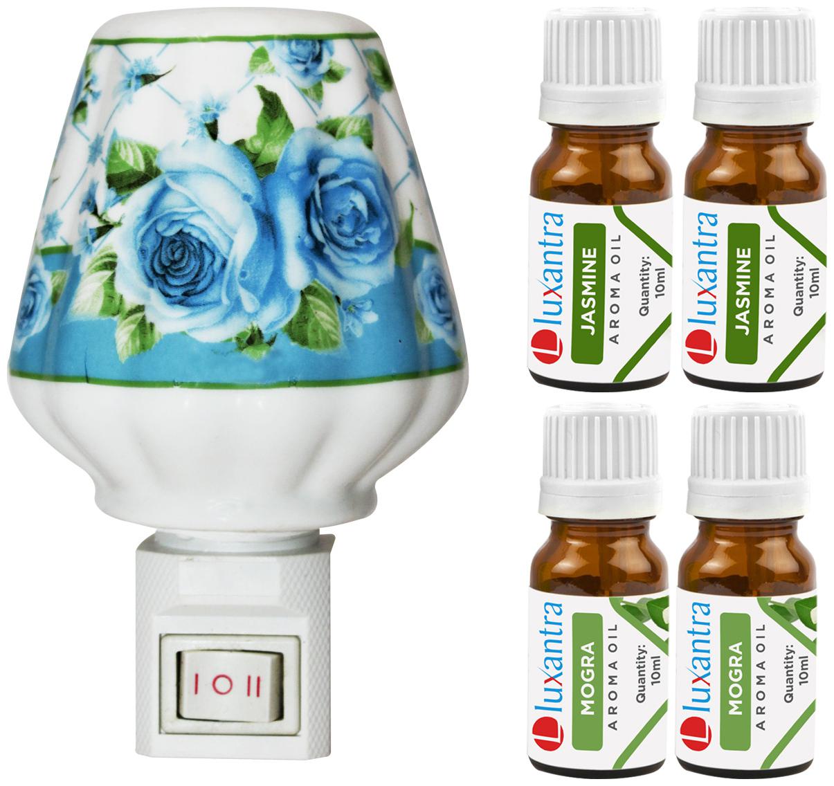 

Luxantra Ceramic Electric Aroma Diffuser Night Lamp Light with 2 Jasmine 2 Mogra Aroma Oil 10ml Each for Home office Hotel Spa