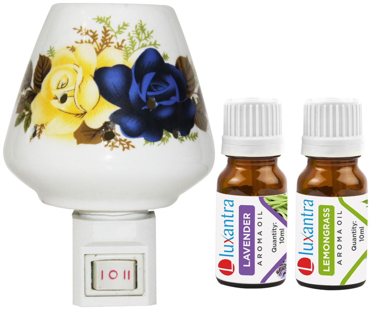 

Luxantra Ceramic Electric Aroma Diffuser Night Lamp Light with lavender Lemongrass Aroma Oil 10ml Each for Home office Hotel Spa