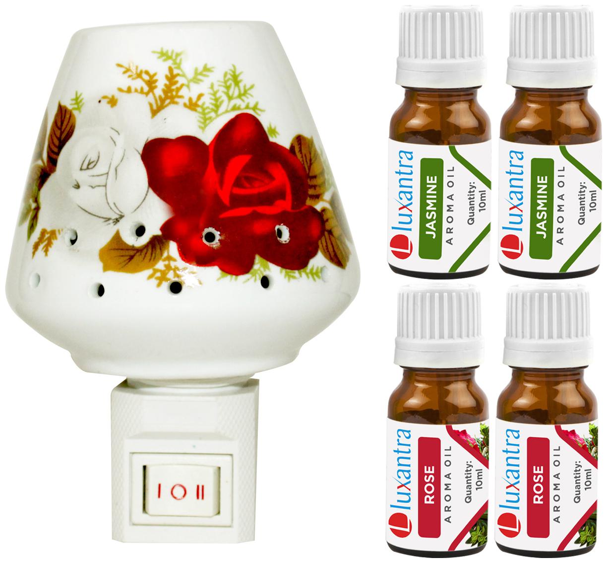 

Luxantra Ceramic Electric Aroma Diffuser Night Lamp Light with 2 Jasmine 2 Rose Aroma Oil 10ml Each for Home office Hotel Spa