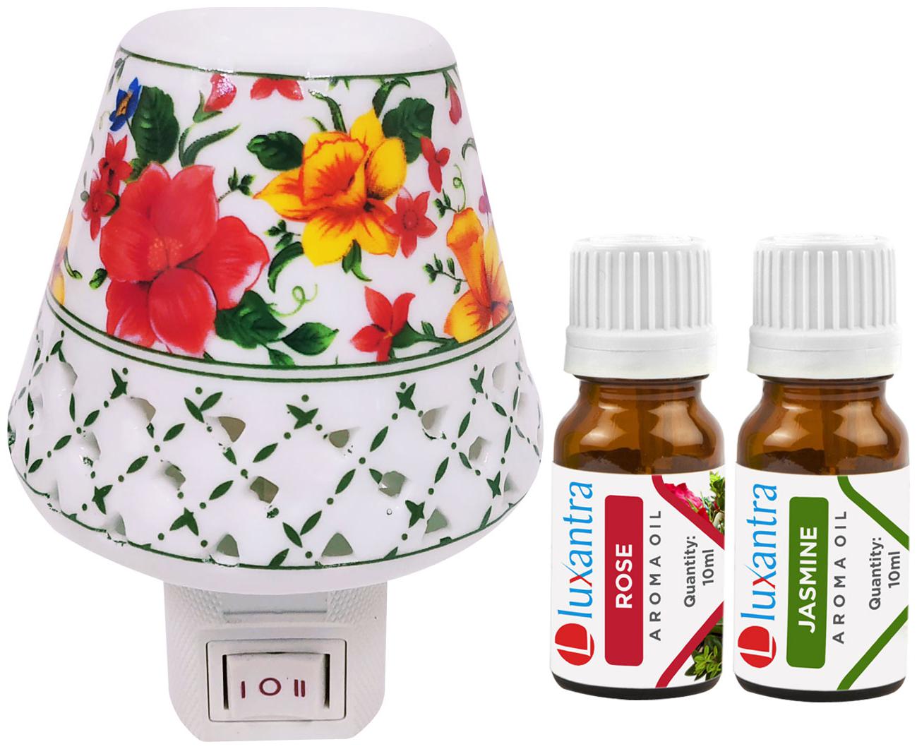 

Luxantra Ceramic Electric Aroma Diffuser Night Lamp Light with Rose Jasmine Aroma Oil 10ml Each for home office hotel Spa