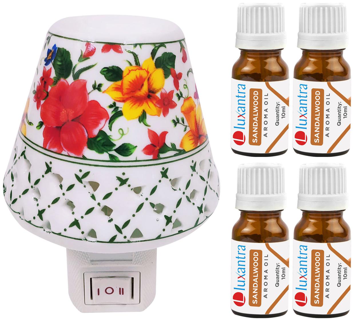 

Luxantra Ceramic Electric Aroma Diffuser Night Lamp Light with 4 Sandalwood Aroma Oil 10ml Each for home office hotel Spa