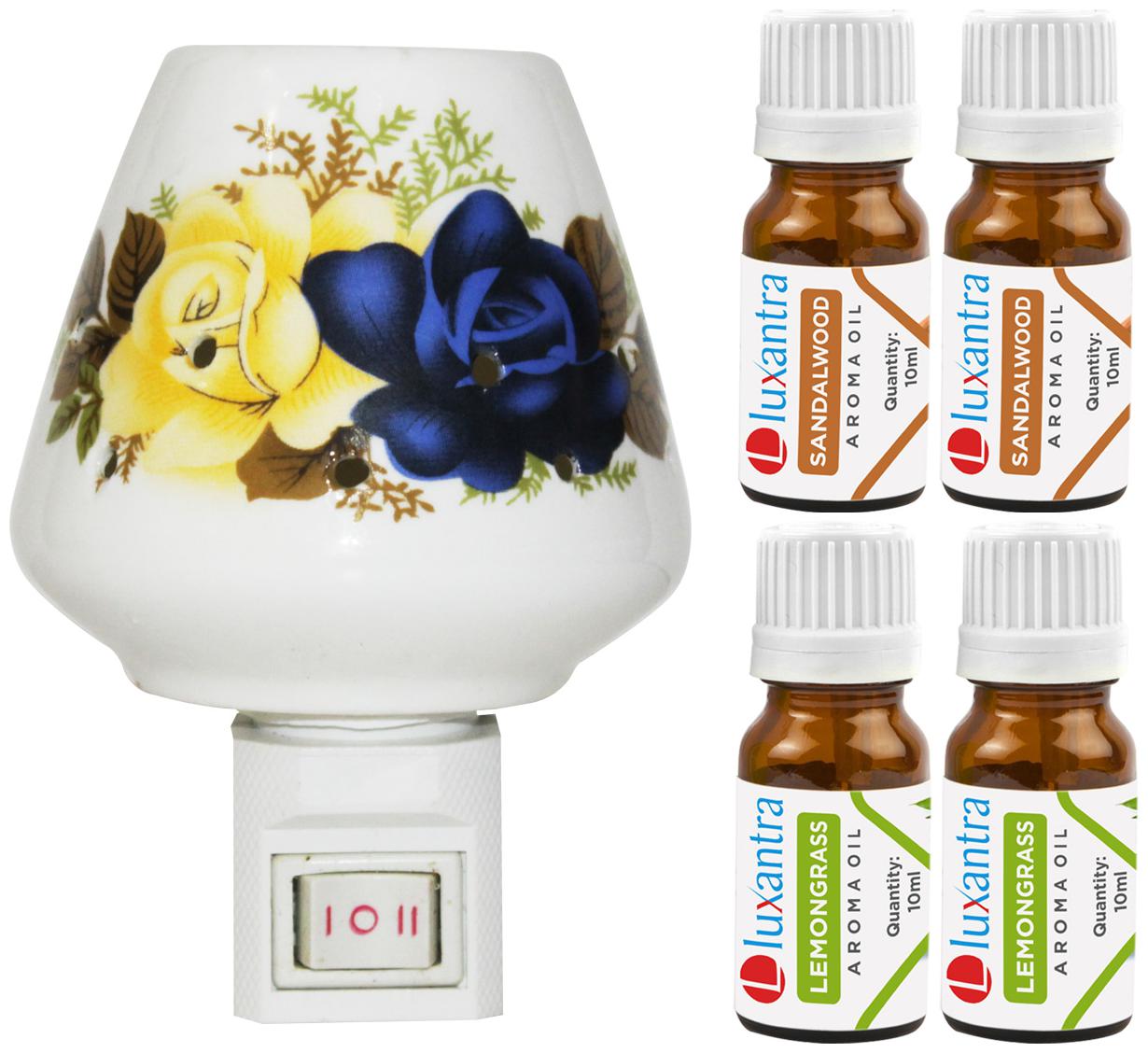 

Luxantra Ceramic Electric Aroma Diffuser Night Lamp Light with 2 Lemongrass 2 Sandalwood Aroma Oil 10ml Each for Home office Hotel Spa