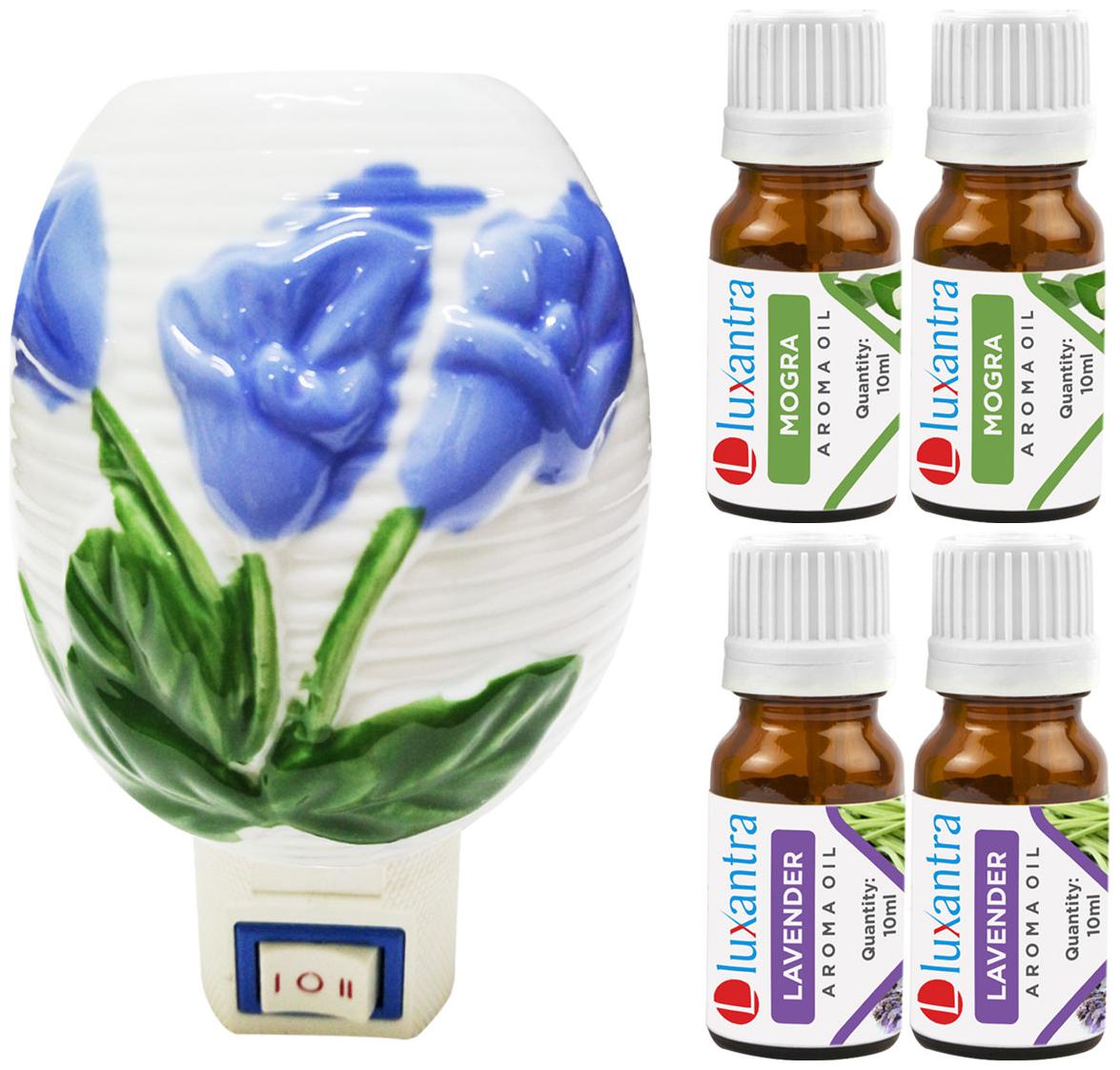 

Luxantra Ceramic Electric Aroma Diffuser Night Lamp Light with 2 Mogra 2 Lavender Aroma Oil 10ml Each for home office hotel Spa