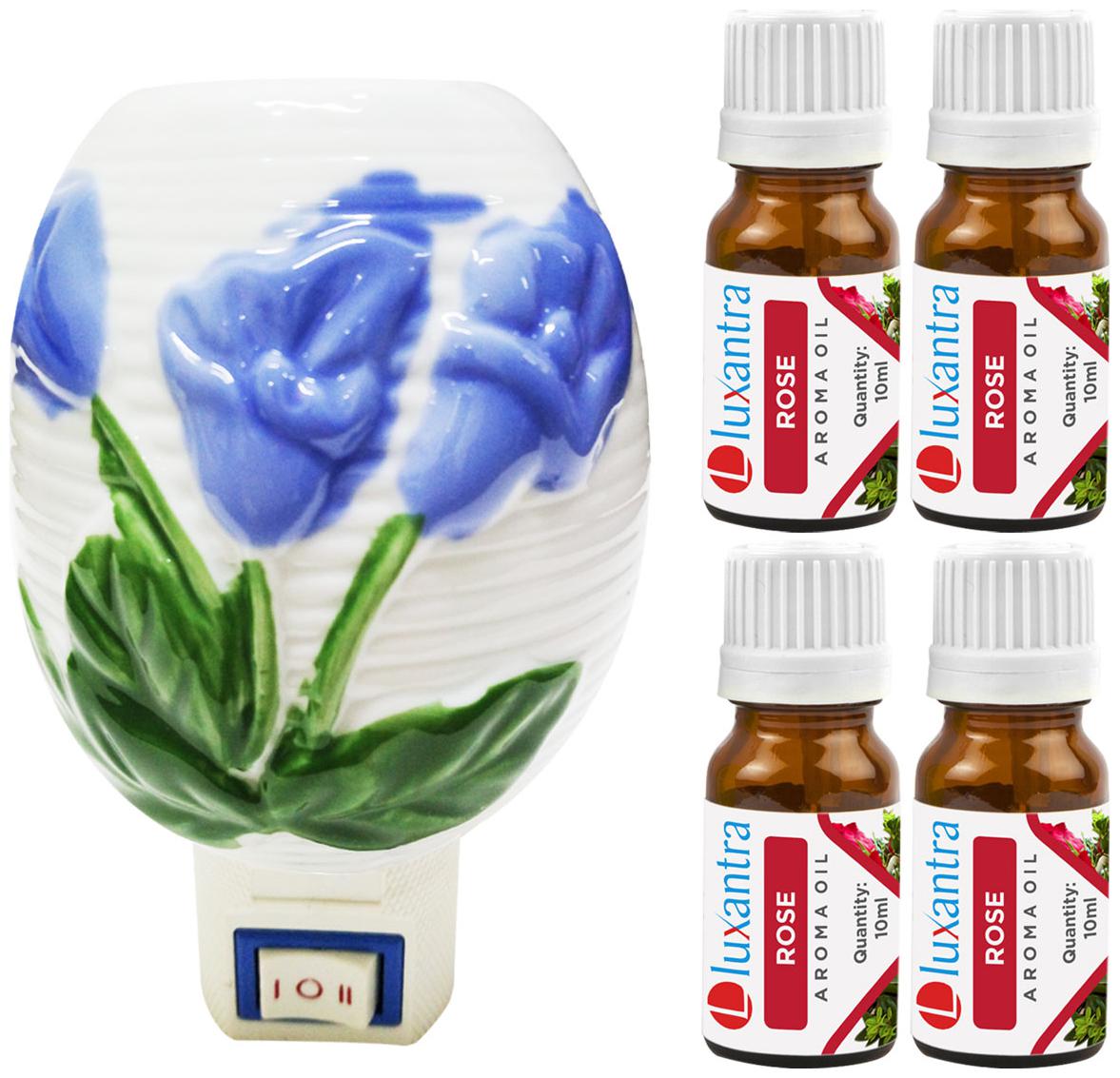 

Luxantra Ceramic Electric Aroma Diffuser Night Lamp Light with 4 Rose Aroma Oil 10ml Each for home office hotel Spa