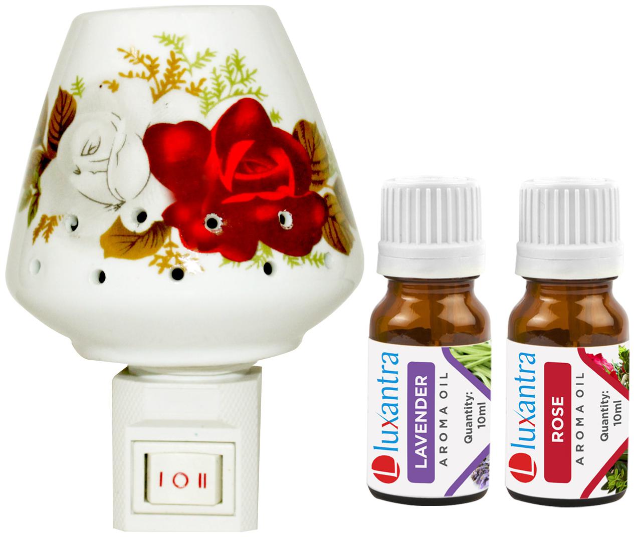

Luxantra Ceramic Electric Aroma Diffuser Night Lamp Light with Lavender Rose Aroma Oil 10ml Each for Home office Hotel Spa