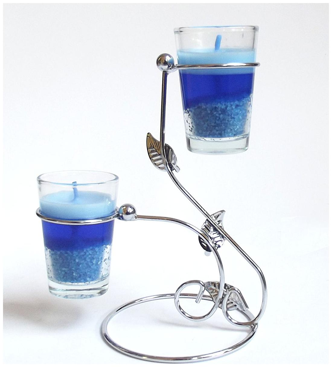 

Luxantra Glass Candles whit stand set of 2 blue