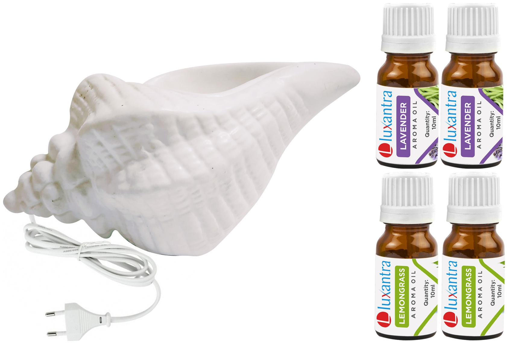 

Luxantra White Ceramic Electric Shankh Aroma Diffuser with 2 Lavender 2 Lemongrass Aroma Oil 10ml Each for Home Office hotel 20x11x11cm