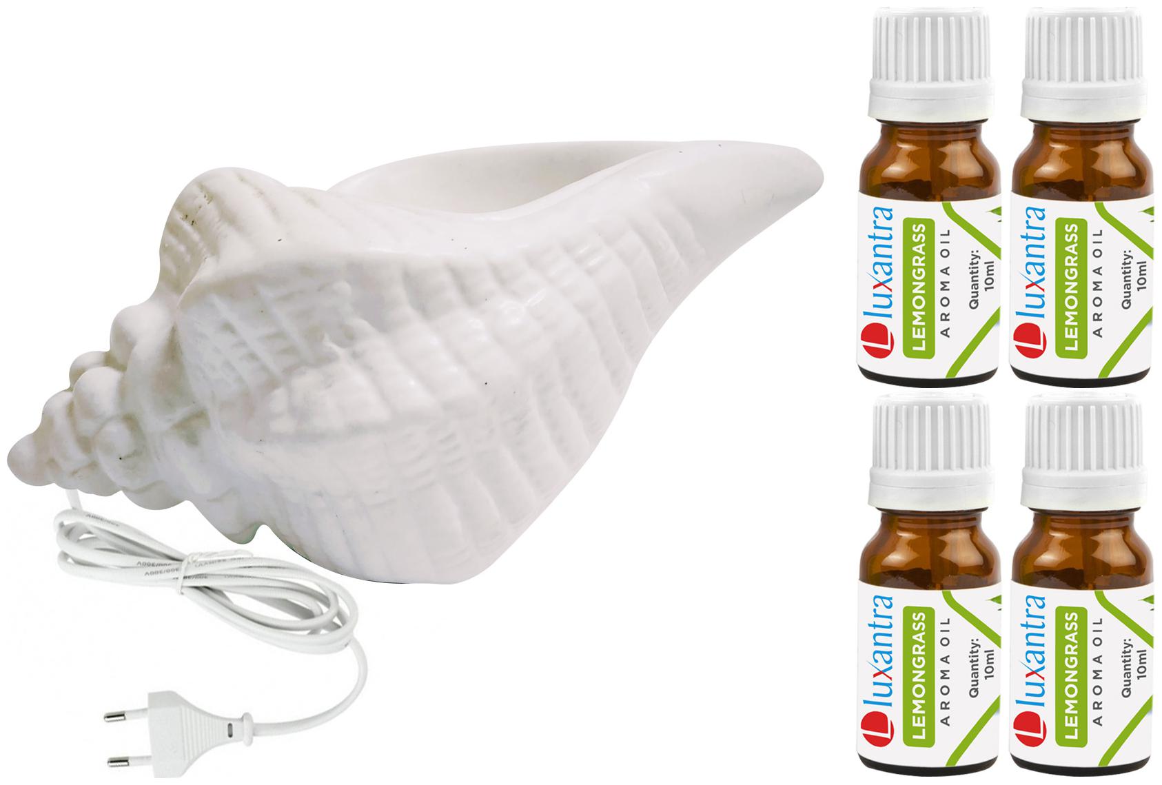 

Luxantra White Ceramic Electric Shankh Aroma Diffuser with 4 Lemongrass Aroma Oil 10ml Each for Home Office hotel 20x11x11cm
