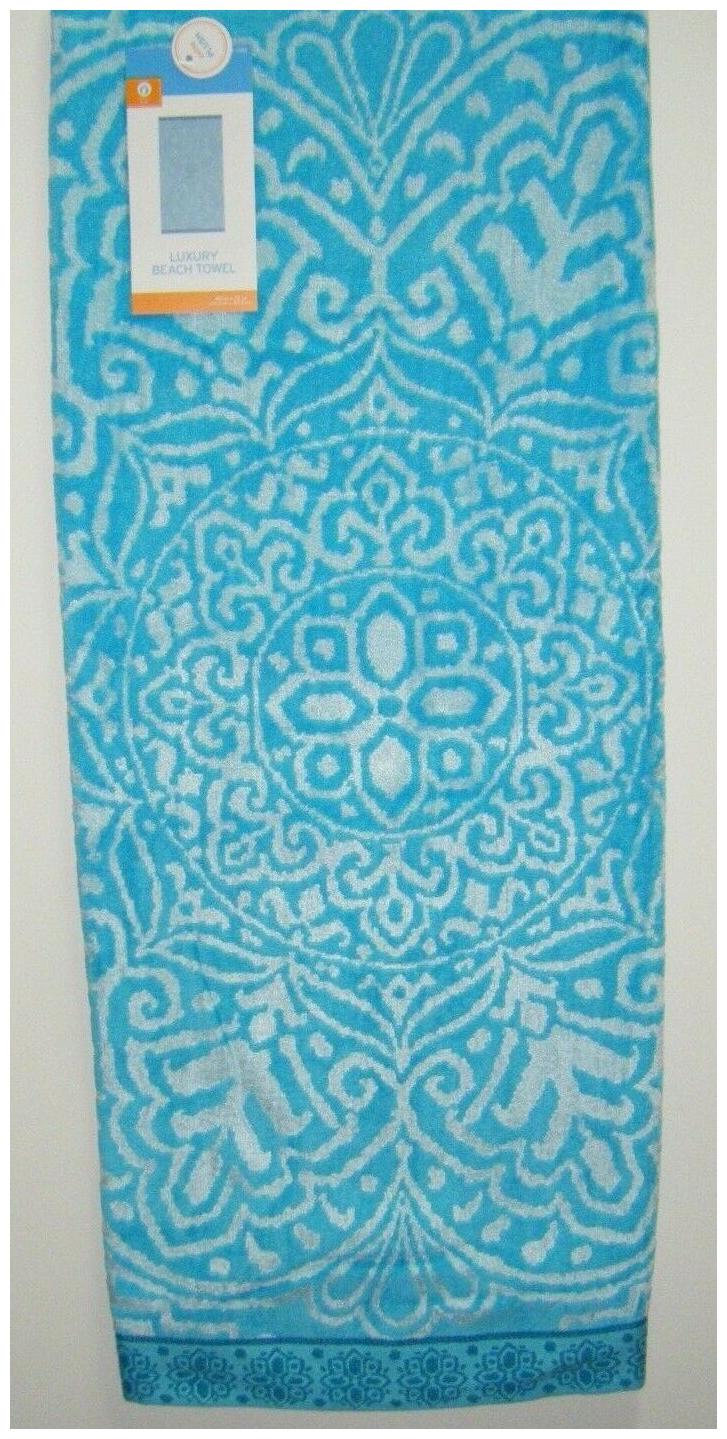 

Luxury Plush Turquoise Blue Medallion Beach Bath Towel Oversized Premium