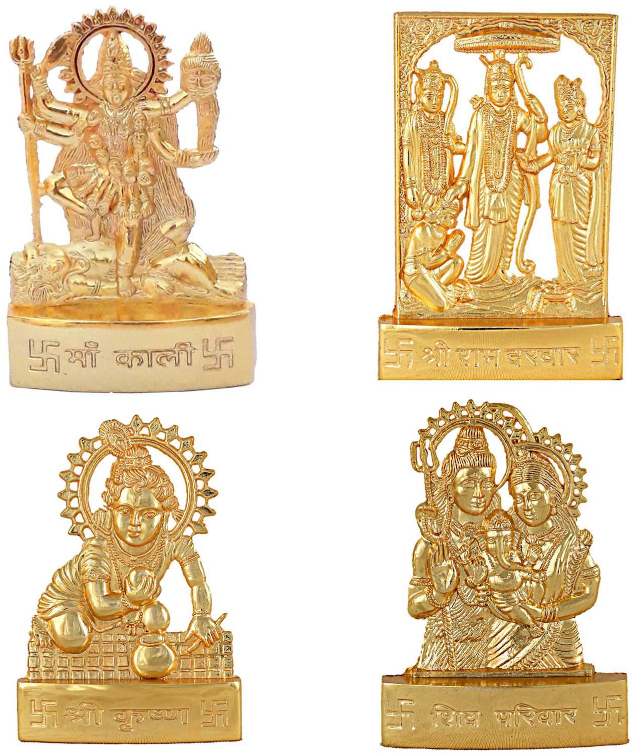 

Maalgodam Combo Pack of Gold Plated God Idol of Maal Kali Ram Darbar Laddu Gopal and Shiv Parivar and Car Dashboard