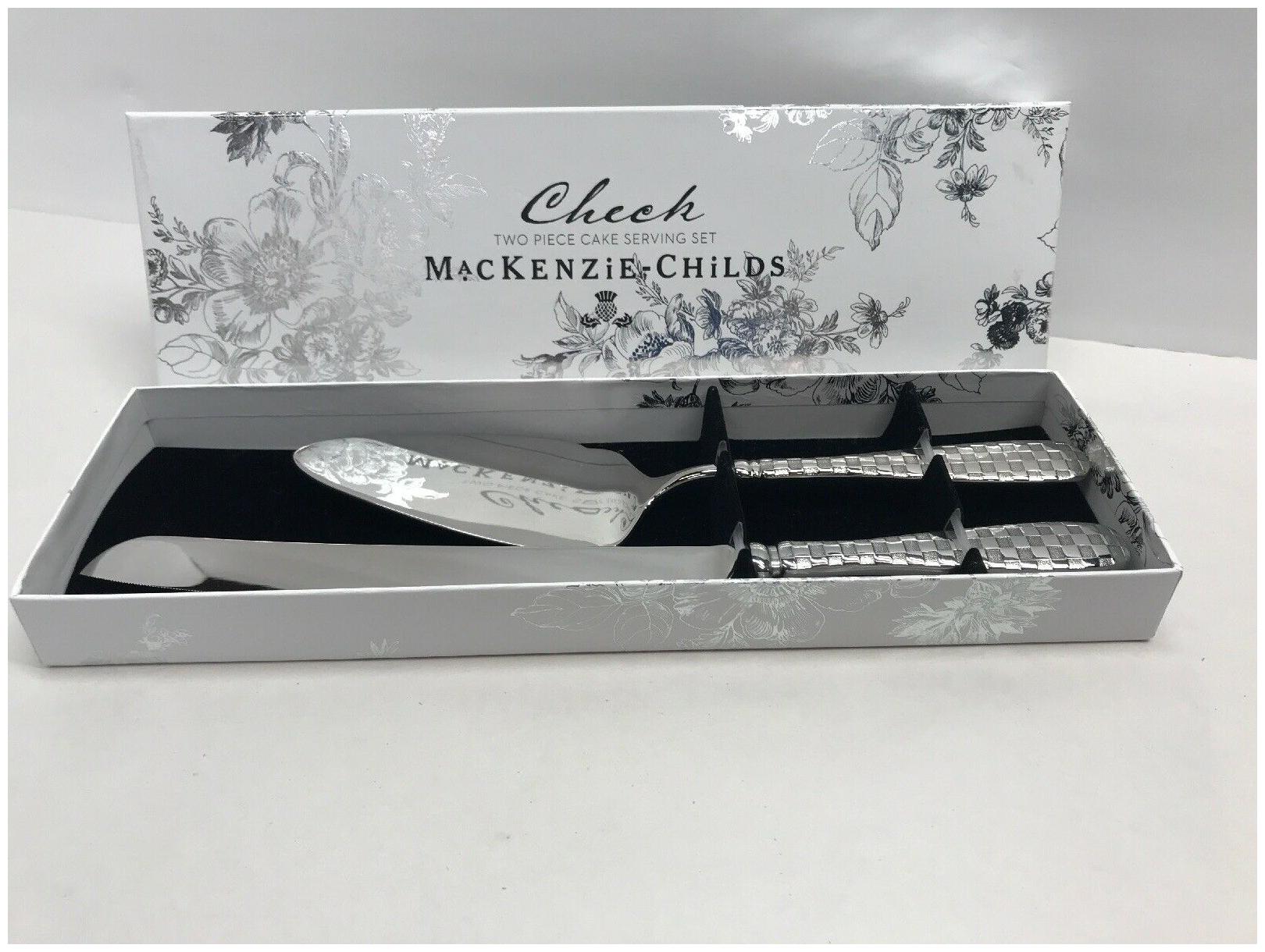 

MacKenzie Childs Check Cake Serving set Stainless Steel 2 Piece Cake Serving