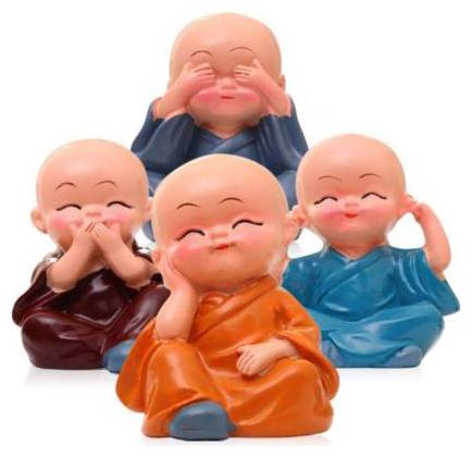 

MADE IN INDIA Set of 4 Multicolor Monks Buddha Figurines symbol of positivity IDOL FOR Home Decor Living Room Bedroom Office House Warming Gift Decorative Showpiece