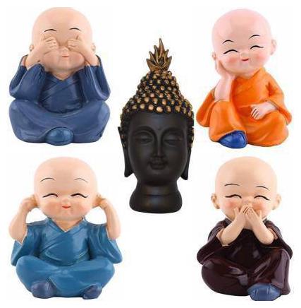 

MADE IN INDIA Handcrafted Set of 5 Multicolor Monks Buddha Figurines symbol of positivity IDOL FOR Home Decor Living Room Bedroom Office House Warming Gift Decorative Showpiece - 13 cm