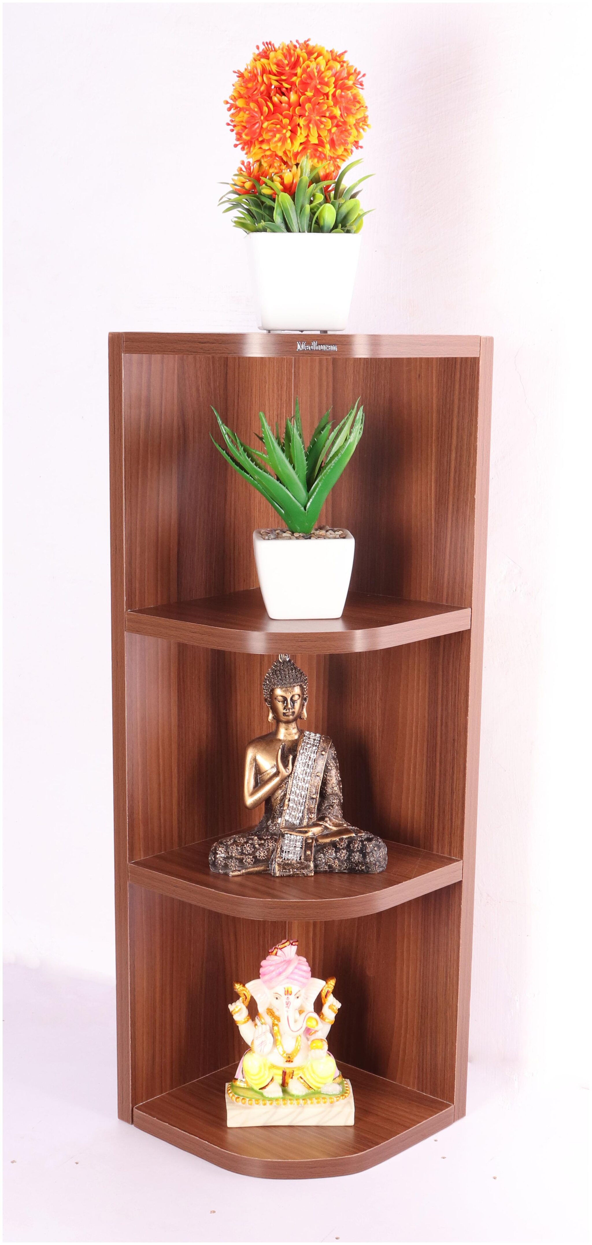 

Madhuran Edan Corner Shelf Set of 4 Classic walnut 20X20X68 cm Wooden Shelves Rack Display D cor