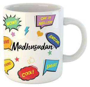 Madhusudan Name Printed Ceramic Coffee Mug. Best Gift For Birthday by AshvahTM