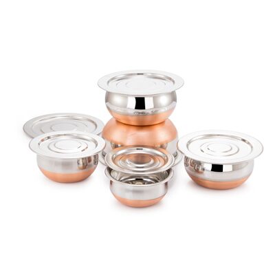 

Mahavir Orange And Silver Copper Bottom Prabhu Chetty With Lid