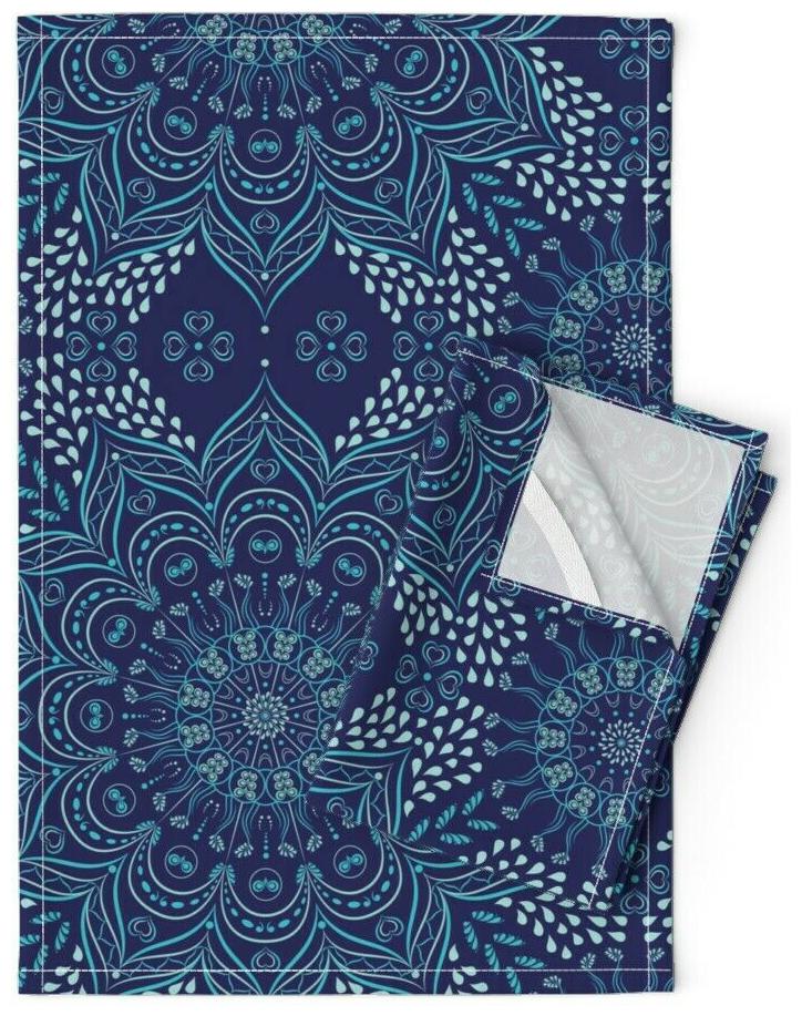 

Mandala Floral Bohemian Modern Boho Linen Cotton Tea Towels by Roostery Set of 2