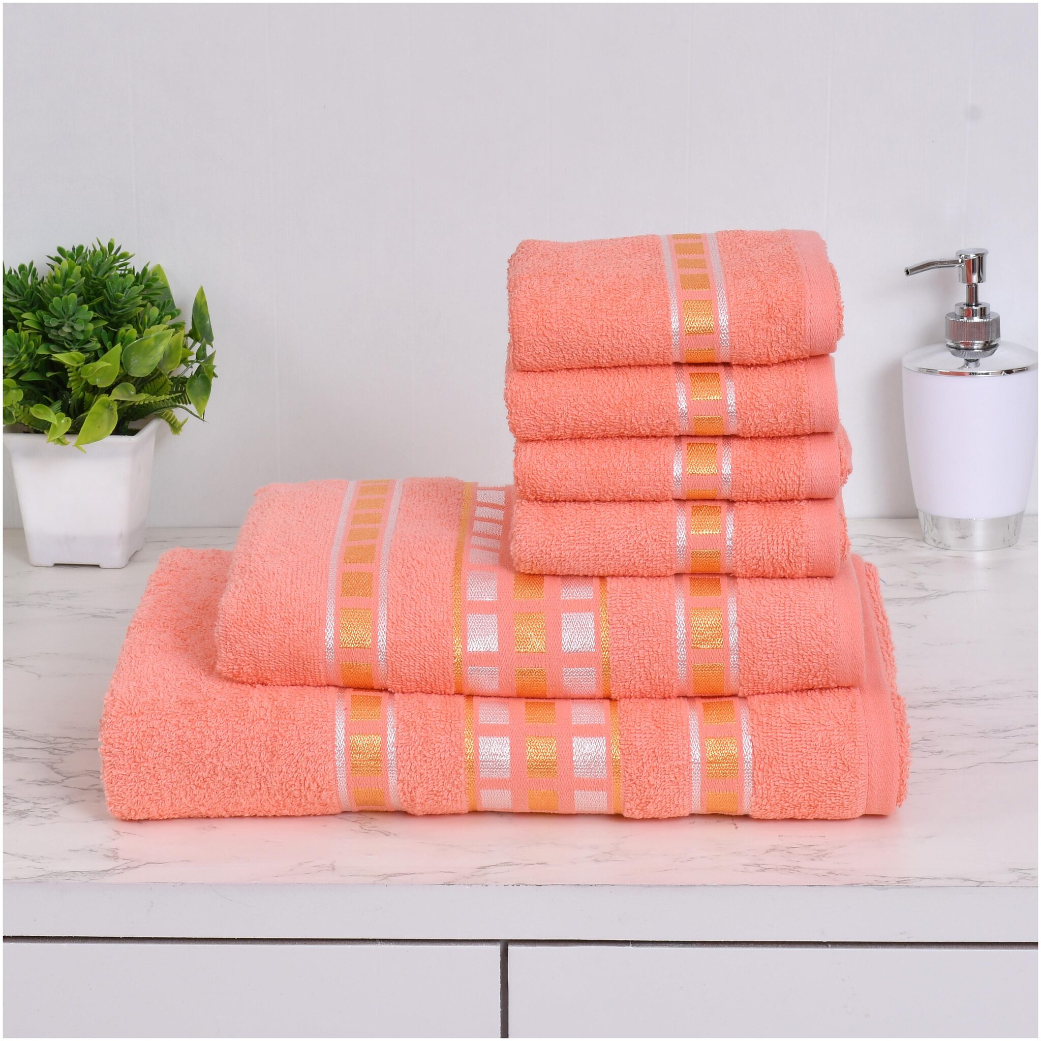 

MANNATLIFESTYLE 400 GSM Cotton Bath Towel ( 6 Pieces Peach )