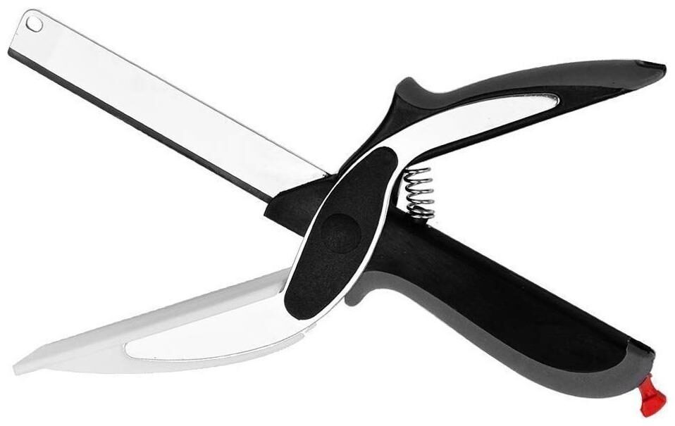

Marketon 2 In 1 Stainless Steel Smart Clever Cutter Kitchen Knife Food Chopper And In Built Mini Chopping Board With Locking Hinge (Pack Of 1) Black