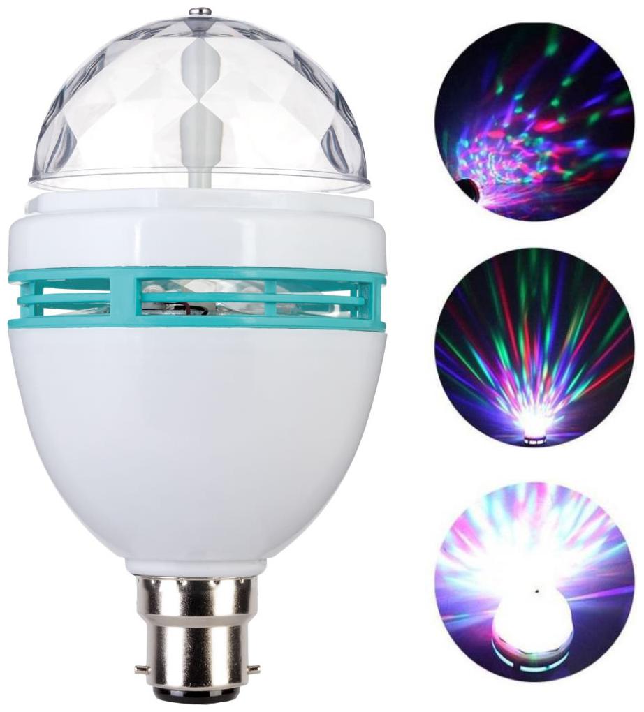 

Marketon 360 Degree Color Changing LED Rotating Crystal Bulb Light for Diwali Party Club Bar Indoor and Outdoor (Assorted Color) Pack of 1