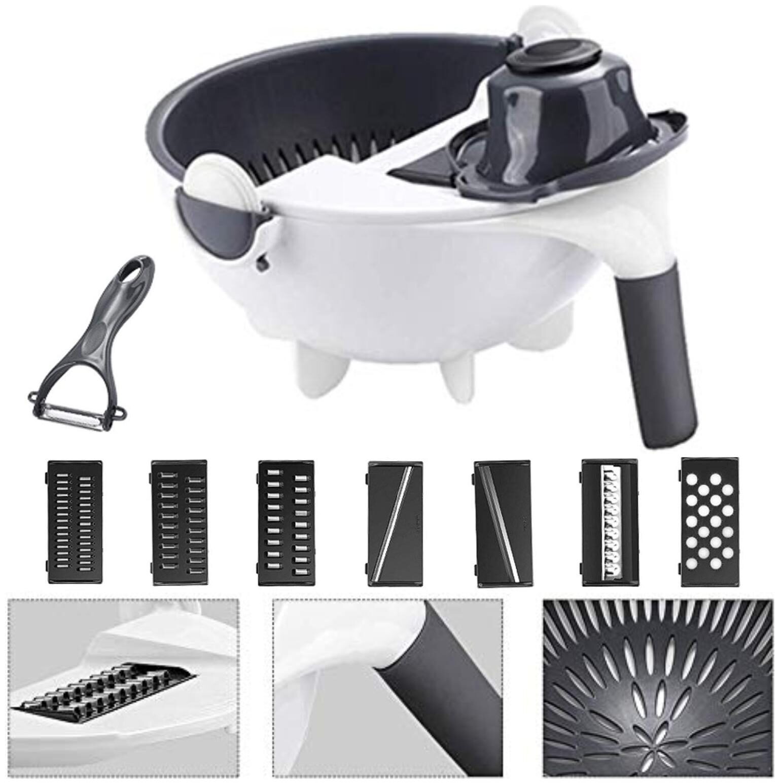 

Marketon 9 in 1 Multifunctional Vegetable Fruits with Automatic Rotating Drain Basket (Set of 1)