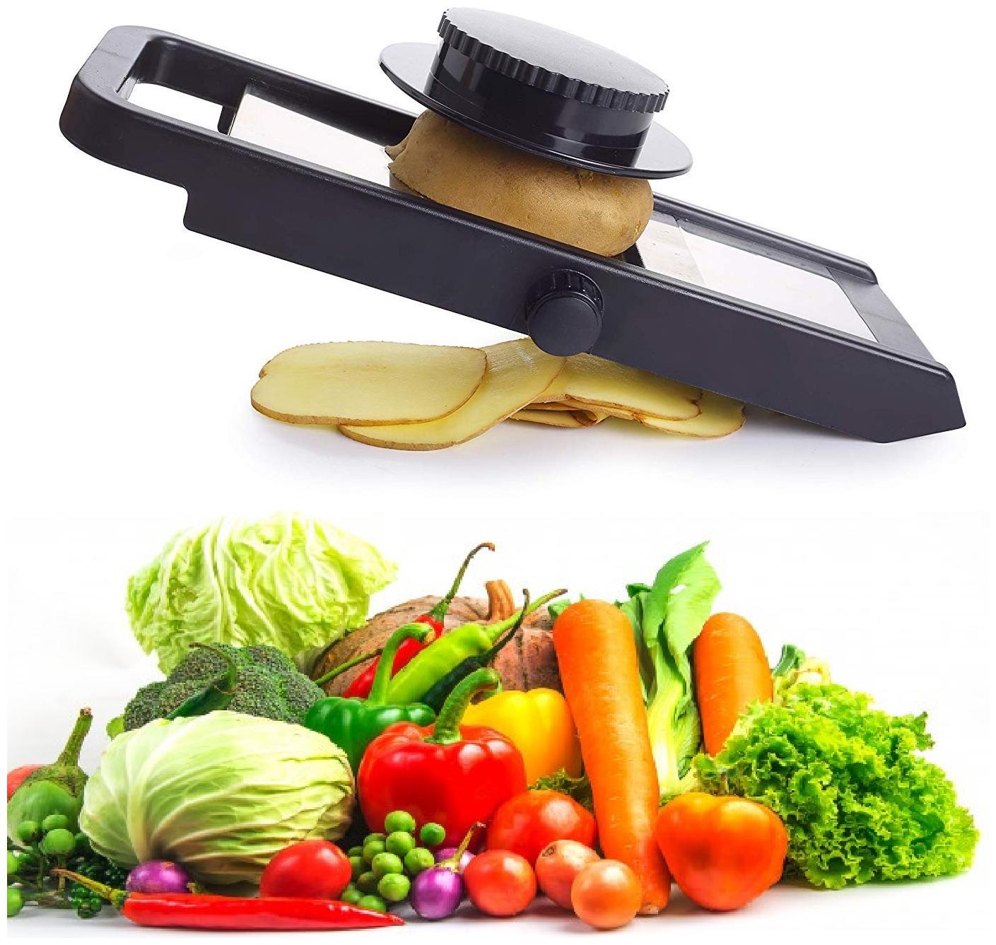 

Marketon Adjustable Thickness Slicer For Vegetable Fruit Potato And Onion With Stainless Steel Blade (Set Of 1 Black)