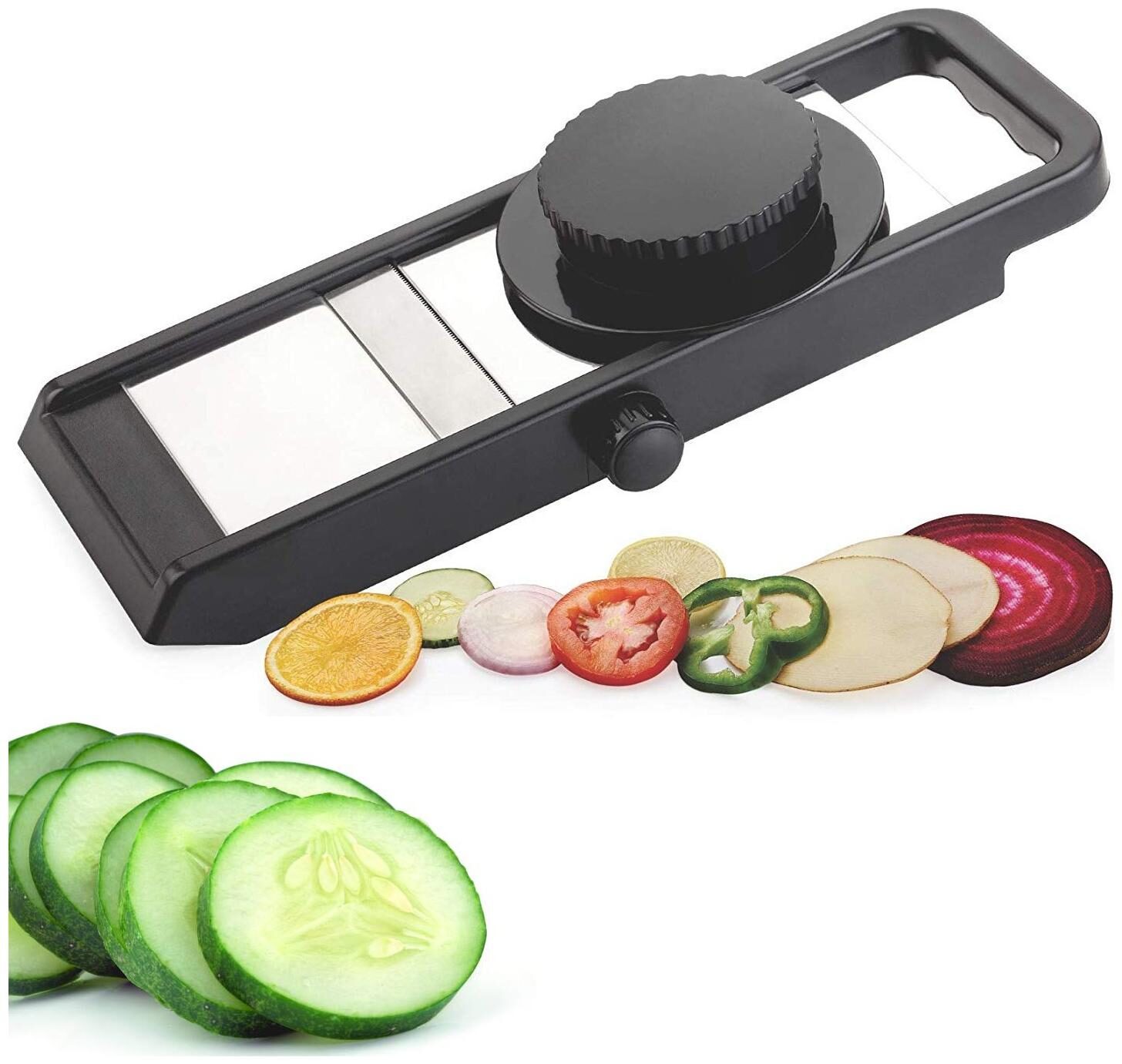 

Marketon Adjustable Thickness Slicer for Vegetable Fruit Potato Onion and Carrorts with Stainless Steel Blade (Assorted Color) Set of 1