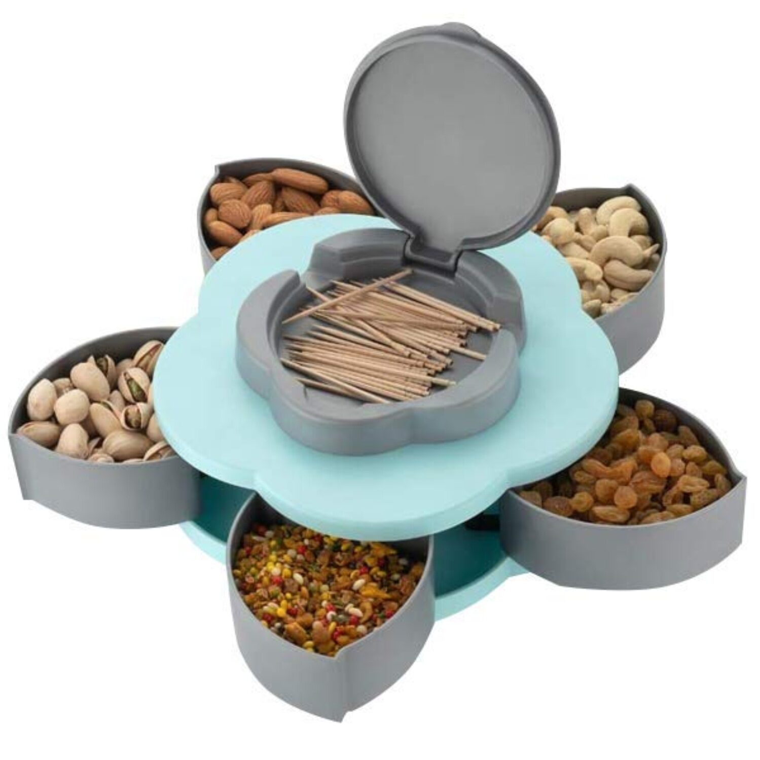 

Marketon Creative Flower Candy Box for Nuts and Dried Fruit Plum Blossom Rotating Tray with Mobile Phone Stand (Pack of 1) Assorted Color