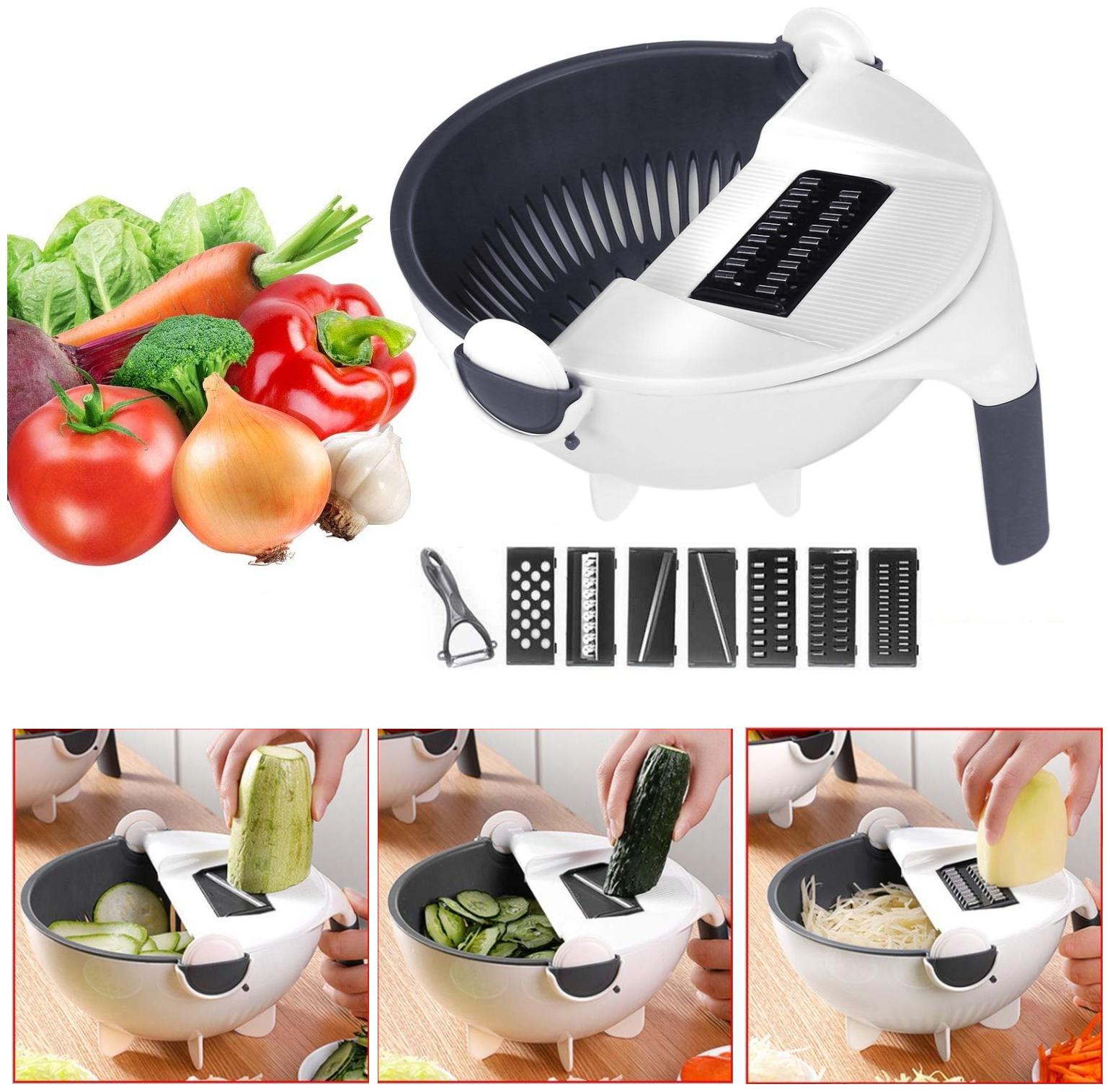 

Marketwala 9 in 1 Multi-Use Magic Rotating Vegetable Cutter with Drain Basket Chopper Grater Slicer Veggies (Set of 1)