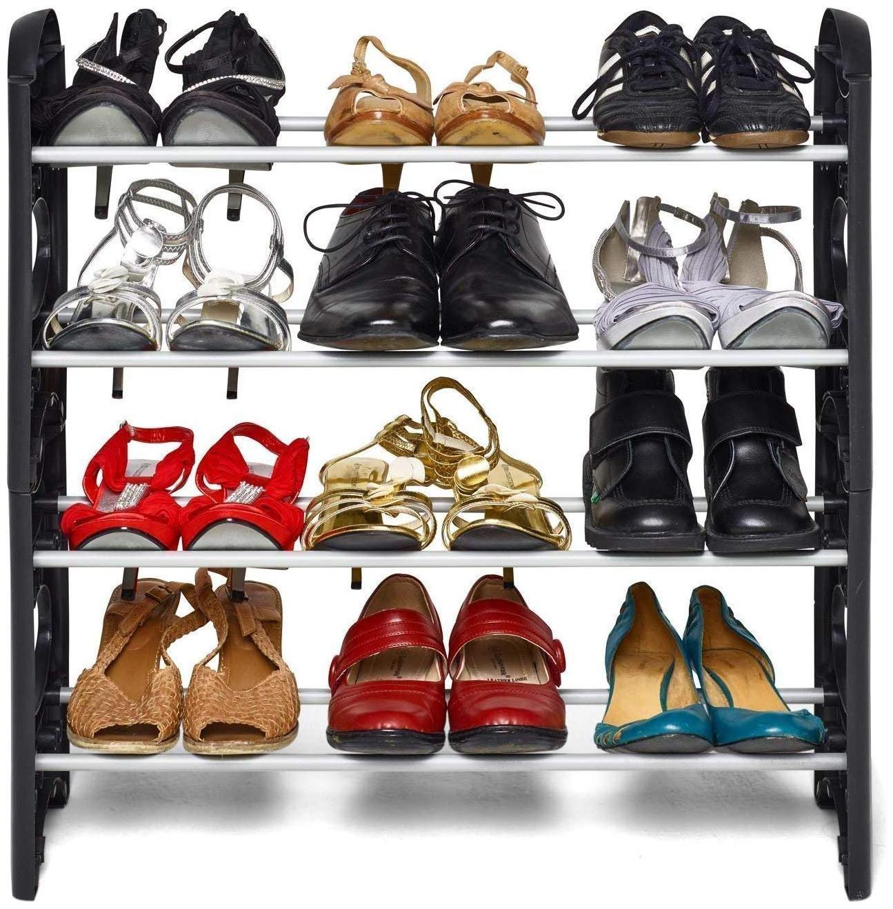 MARKETWALA SHOE RACK HOME/KITCHEN STORAGE PLASTIC COLLAPSIBLE SHOE STAND 4 SHELVES PACK OF 1 , BLACK